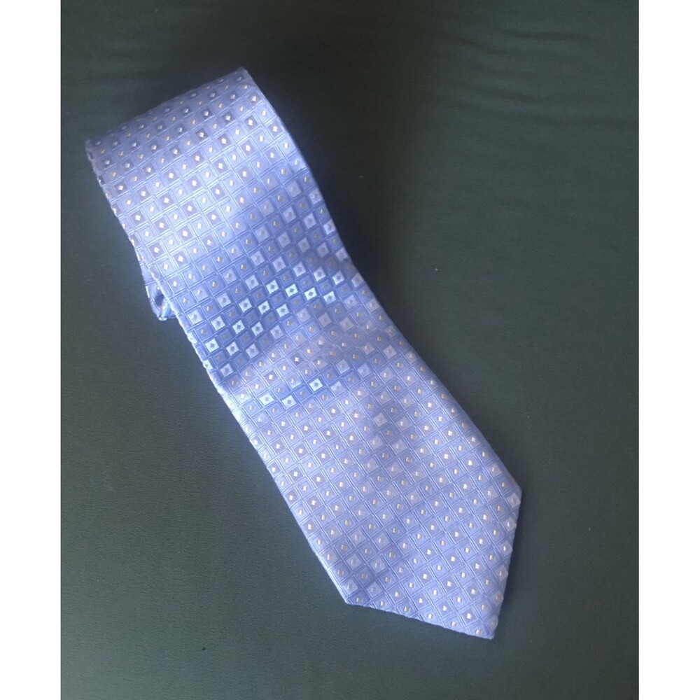 G H Bass Blue White Gold Silk Tie Geometric Design Keeper Classic Dressy Chic